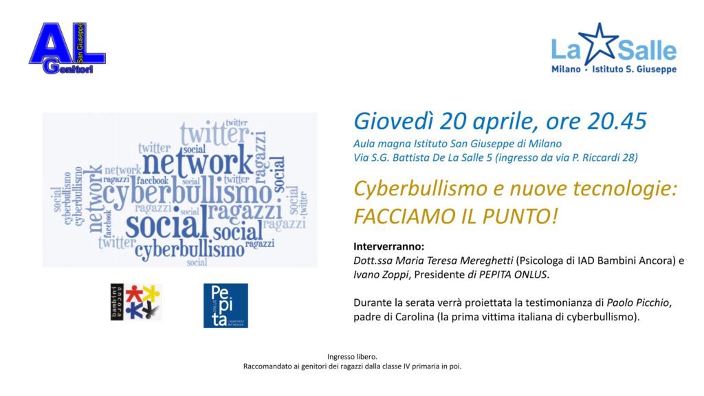 Istituto San Giuseppe La Salle Milano Conferenza Cyberbullismo 20 aprile 2017