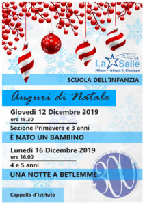 Istituto San Giuseppe La Salle Milano Scuola dell'Infanzia Natale 2019 Feste Auguri